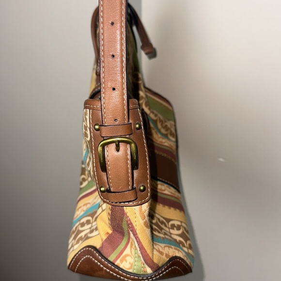 Fossil‎ Shoulder Bag Brown Leather Monogram and Striped Canvas - Picture 4 of 15